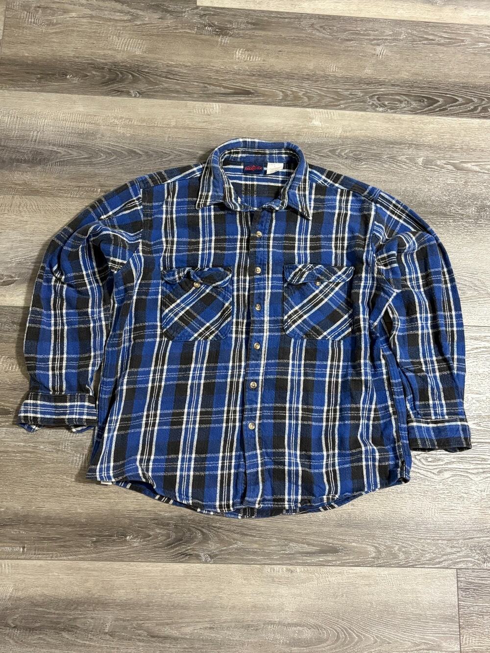 Vintage 90s Dakota Blue Heavyweight Button Up Flannel Western Retro - Men’s XL